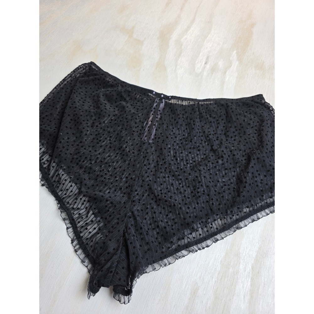 Savage X Fenty Black Polka Dot Sheer Mesh Tap Shorts Ruffle Button Large L
